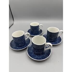 Tastesetter Sigma Blue Swirl Espresso Cups & Saucers Set of 4 Japan Porcelain